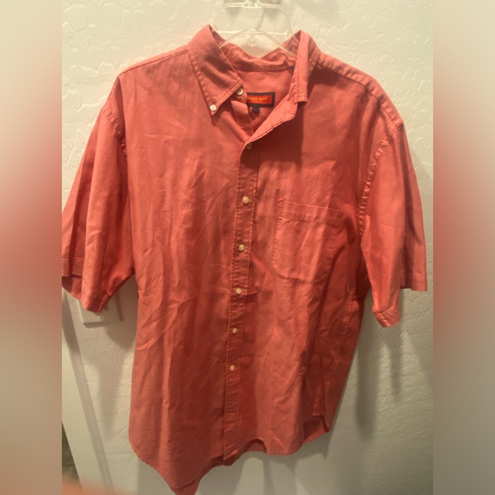 Austin Reed London Men Size Large Shirt Short Sleeve Button Down Red